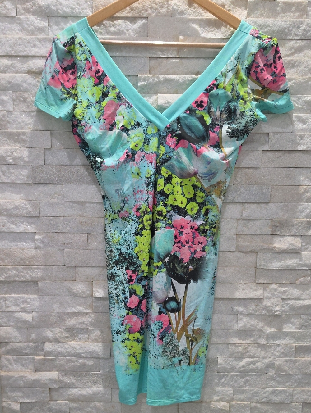 Roberto Cavalli Aqua Floral V-Neck Short Sleeve Tunic